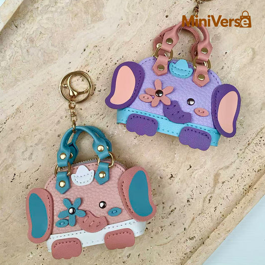 Mini Leather Elephant Bag Charm | Cute Animal Purse Charm for Handbags, Backpacks & Keys