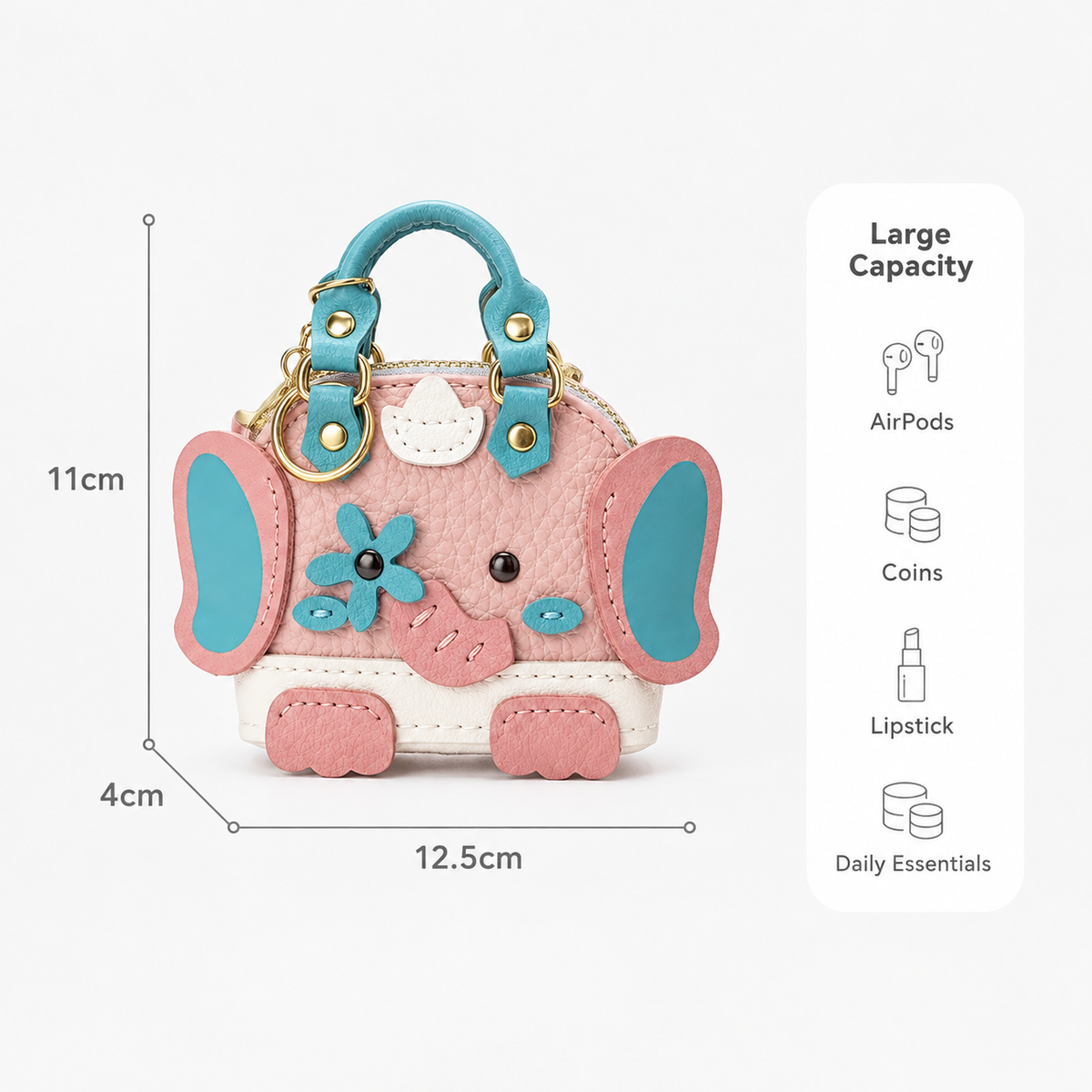 Mini Leather Elephant Bag Charm | Cute Animal Purse Charm for Handbags, Backpacks & Keys