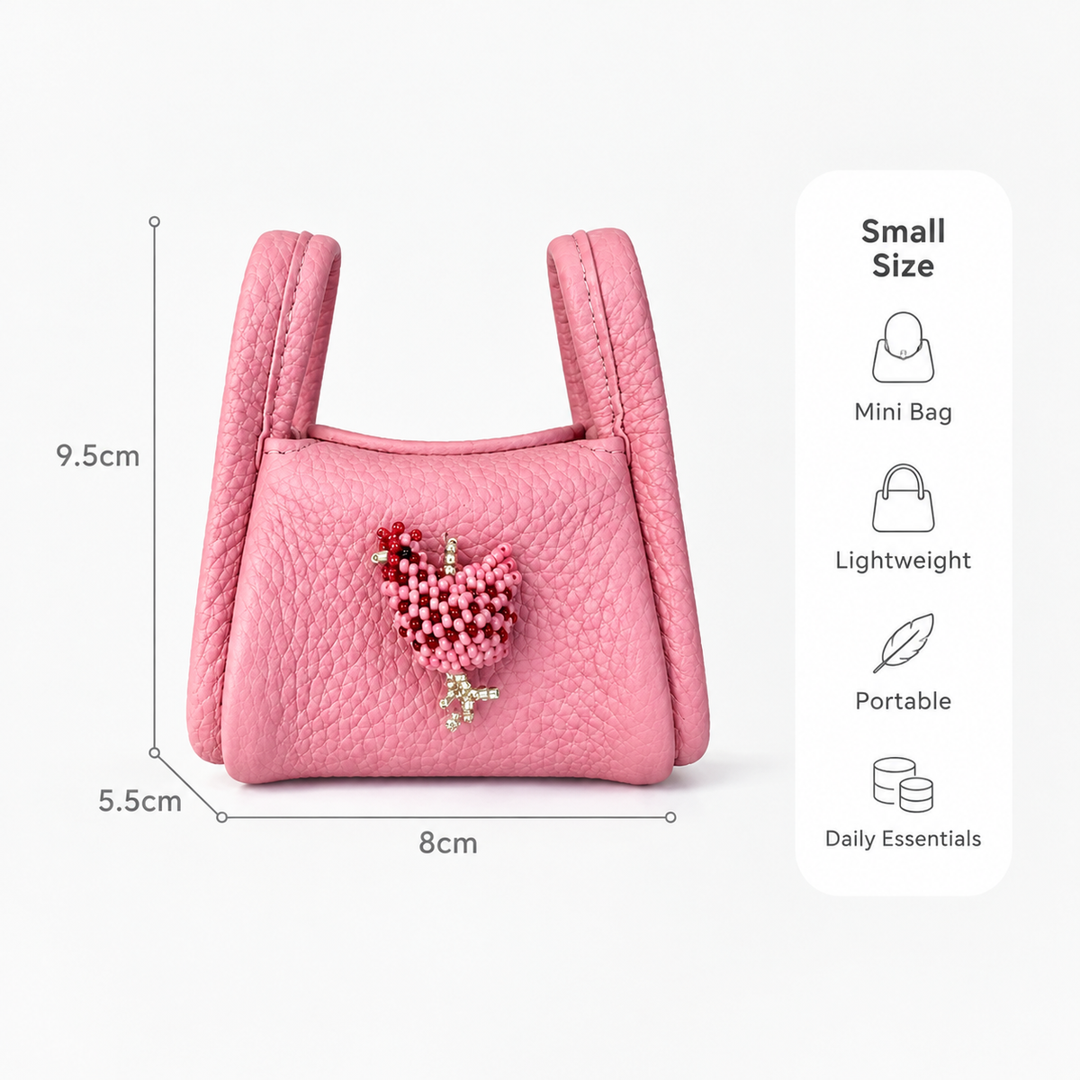 Mini Leather Handbag Charm | Beaded Heart Purse Pendant for Bags & Keys