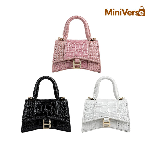 Mini Croc Embossed Leather Hourglass Bag Charm
