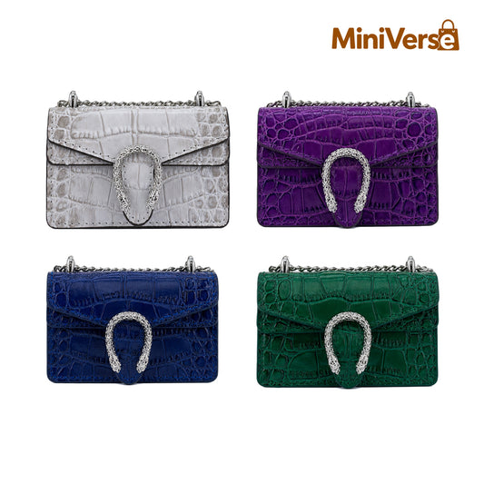 Mini Croc Embossed Leather Chain Bag Charm