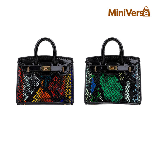 Mini Snake Embossed Leather Top Handle Bag Charm