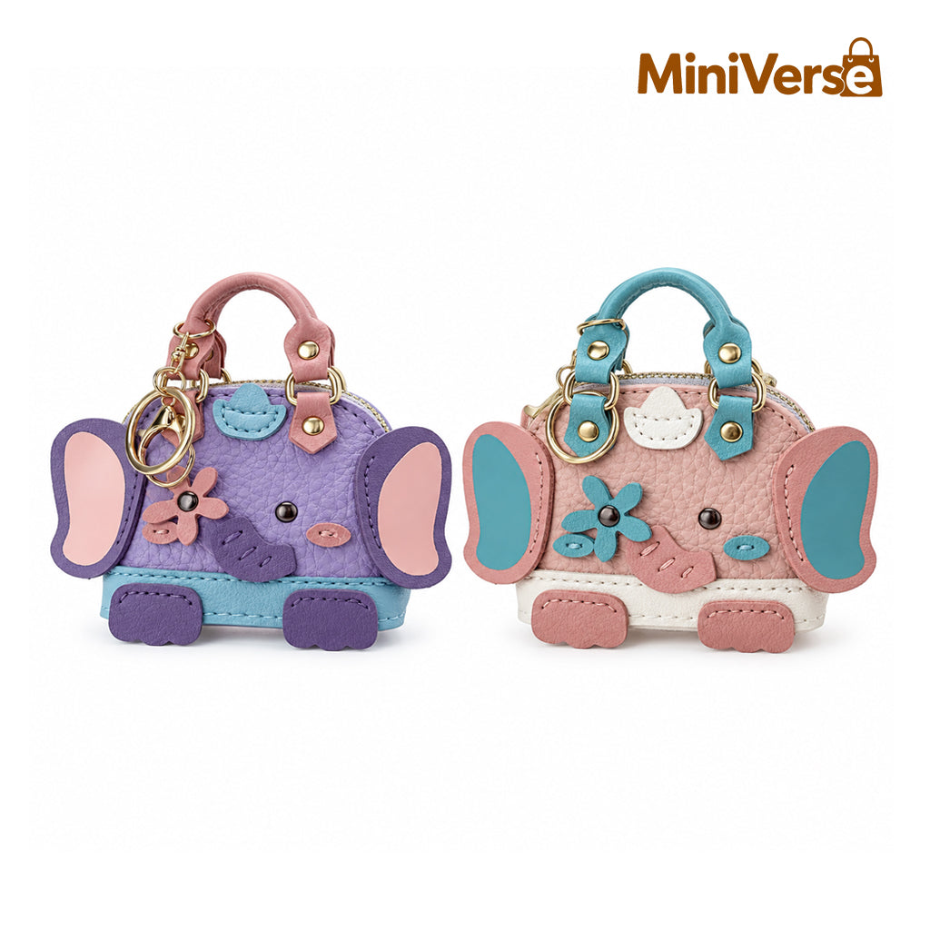 Mini Leather Elephant Bag Charm | Cute Animal Purse Charm for Handbags, Backpacks & Keys