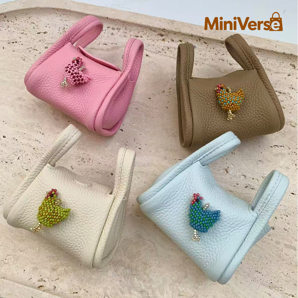 Mini Leather Handbag Charm | Beaded Heart Purse Pendant for Bags & Keys