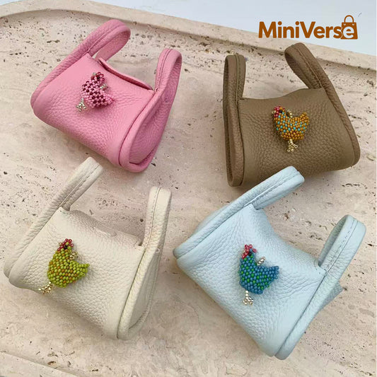 Mini Leather Handbag Charm | Beaded Heart Purse Pendant for Bags & Keys