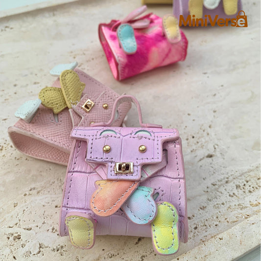 Mini Croc Embossed Leather Top Handle Bag Charm