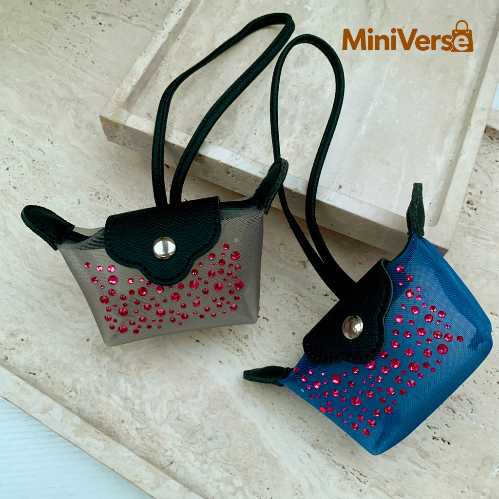 Rhinestone Mesh Mini Bag Charm with Top Handle