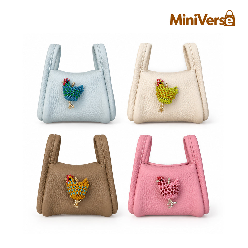 Mini Leather Handbag Charm | Beaded Heart Purse Pendant for Bags & Keys